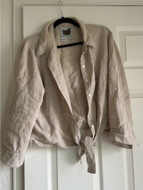 In The Wash - Linen Tie-Front Button-Up Shirt - Beige